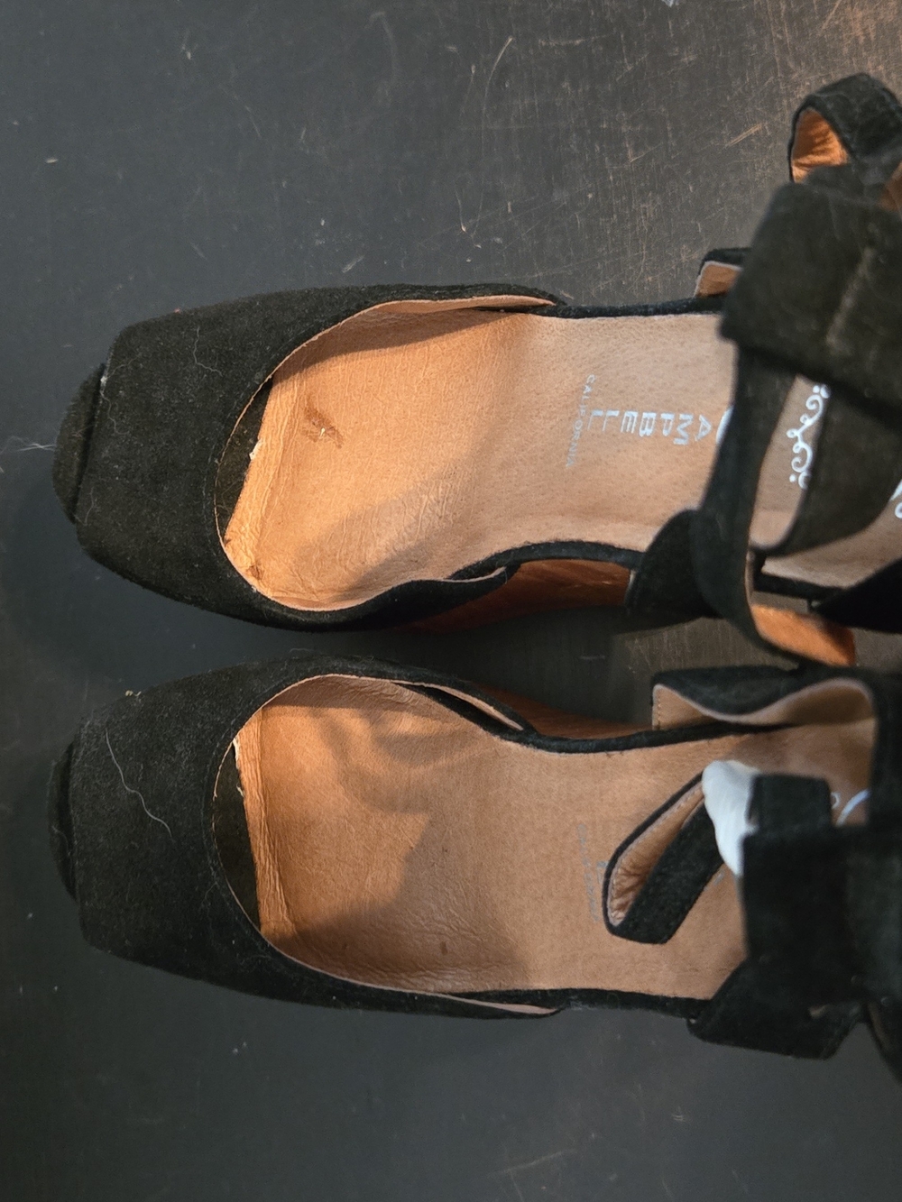Jeffery Campbell Black Suede Platform Sandals with Wood Invisible Wedge Size 9 - Picture 6 of 7